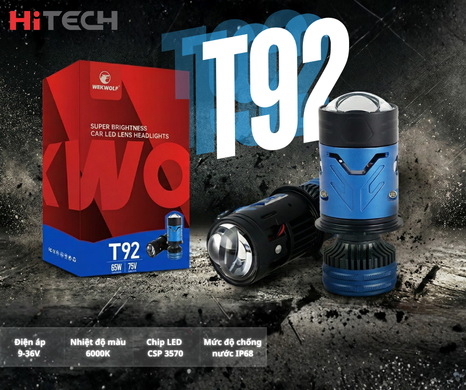 Đèn Bi Cầu Mini Wekwolf T92 Pro – Đèn Led Tăng Sáng Chống Chói Cho Ô Tô, Xe Máy